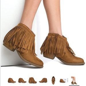 Brown suede fringe Soda Booties